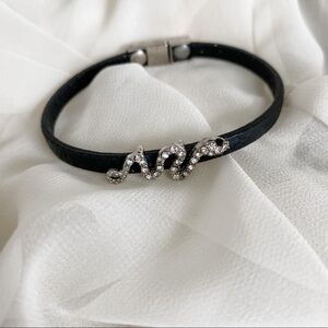 Black Leather Silver CZ Diamond Snake Bracelet